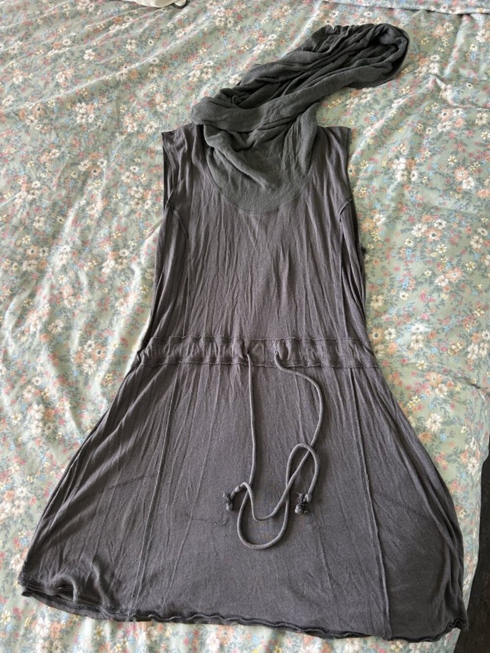 Alo Yoga Charcoal Grey Draped Cowl Neck Or Hooded Drawstring Dress Size XL - Picture 2 of 7